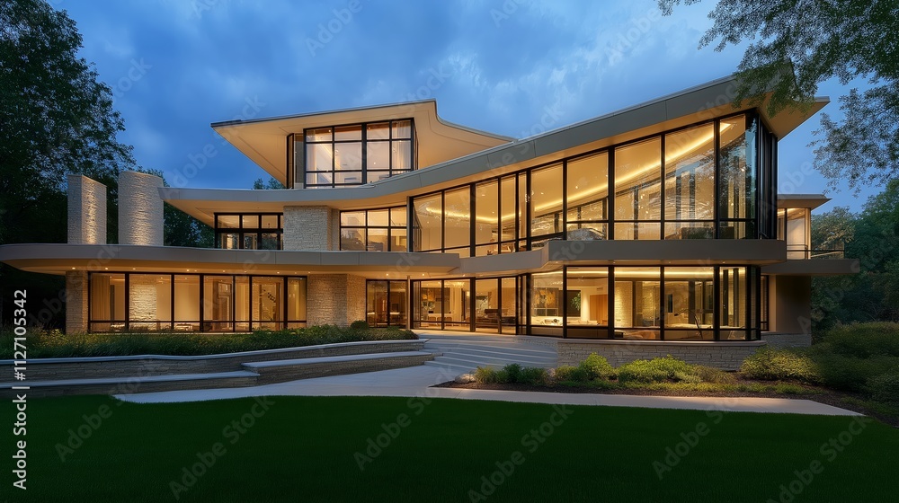Big luxury modern house,design with big glass walls. Big luxury modern house,design with big glass walls.