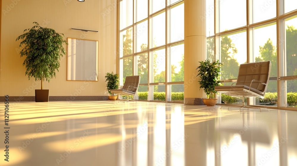 Fototapeta premium Serene and Inviting Corporate Lobby with Lush Greenery