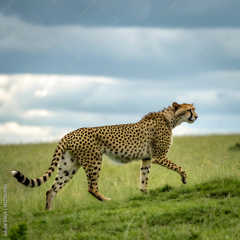 Fototapeta premium graceful cheetah walking on a meadow