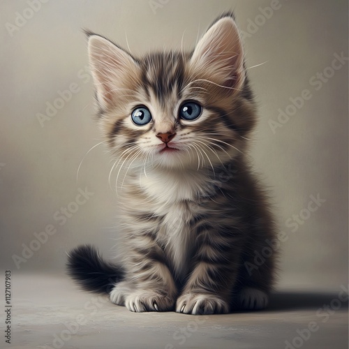 Captivating Kitten A Charming Portrait of Feline Curiosity in Warm Studio Setting