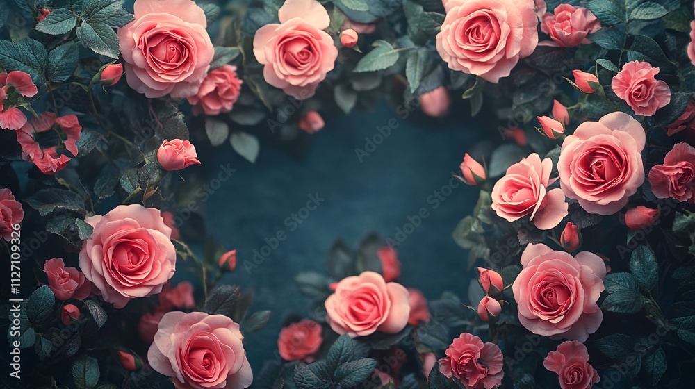 Greeting card for Valentine, wedding day, pink roses background with space for texts
Greeting card for Valentine, wedding day, pink roses background with space for texts