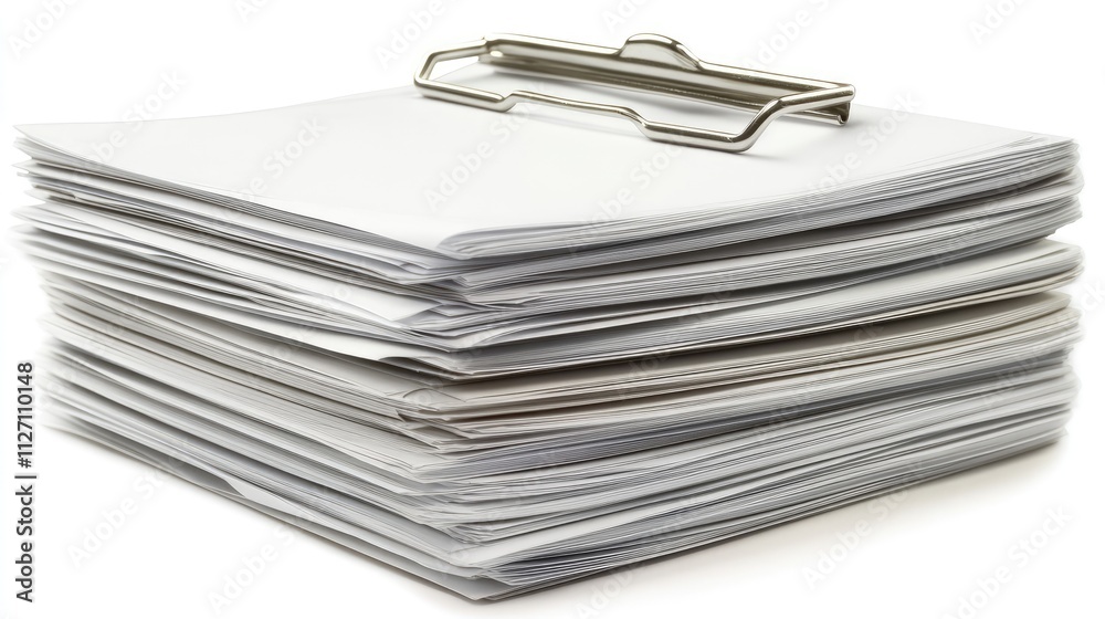 Stacked White Paper Sheets with Metal Clip Holder on Top Stacked White Paper Sheets with Metal Clip Holder on Top