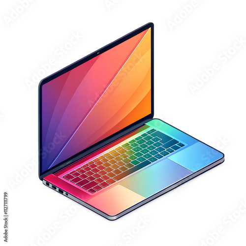 glossy 3D icon representing modern technology, including a laptop with vibrant gradients and realistic shadows