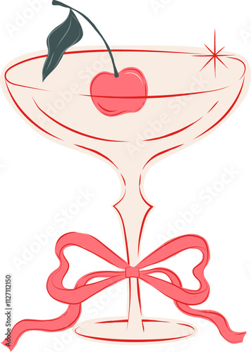 Hand-drawn cocktail glass with cherry - Valentine's day elements series