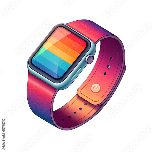 glossy 3D icon representing modern technology, including a smartwatch with vibrant gradients 