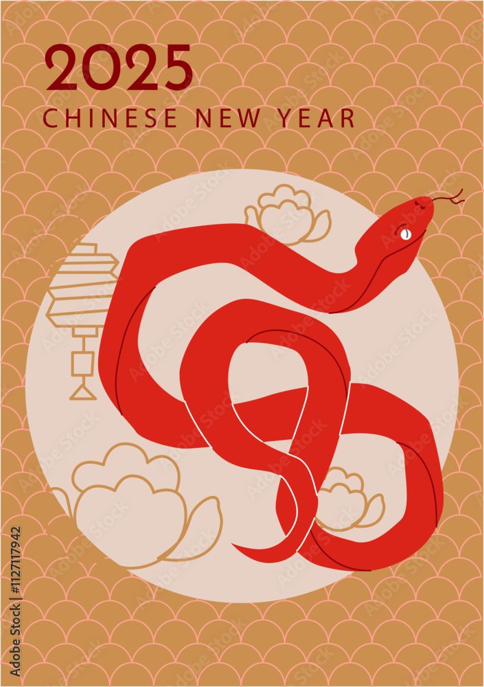 Chinese new year 2025 year of the Snake. Red traditional Chinese vector designs with snakes. in red, gold and white colors for cover, card, poster, banner. Chinese new year 2025 year of the Snake. Red traditional Chinese vector designs with snakes. in red, gold and white colors for cover, card, poster, banner.