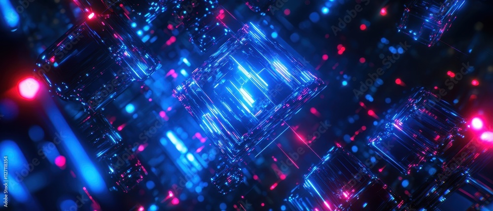 Obraz premium Vibrant Neon Geometric Abstraction in Darkened Space