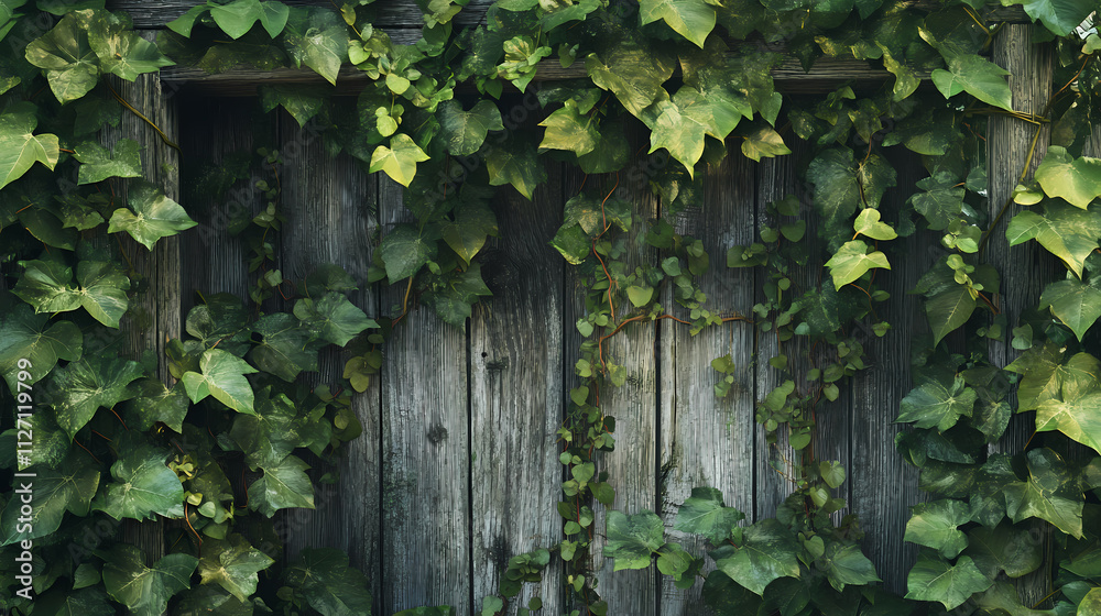 Vibrant green vines and leaves entwine a weathered wooden trellis, symbolizing nature's relentless growth and rejuvenation in a serene, idyllic, and whimsical outdoor setting. Verdure. Illustration Vibrant green vines and leaves entwine a weathered wooden trellis, symbolizing nature's relentless growth and rejuvenation in a serene, idyllic, and whimsical outdoor setting. Verdure. Illustration