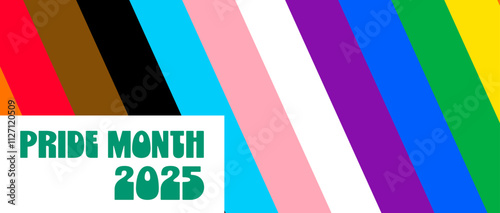 Inclusive Pride Background with Progress Pride Flag Colors. LGBTQ Rainbow flag with Pride Month 2025