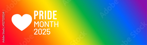 Pride Month banner with Pride Flag. LGBTQ Rainbow flag with Pride Month text. Love is Love 2025