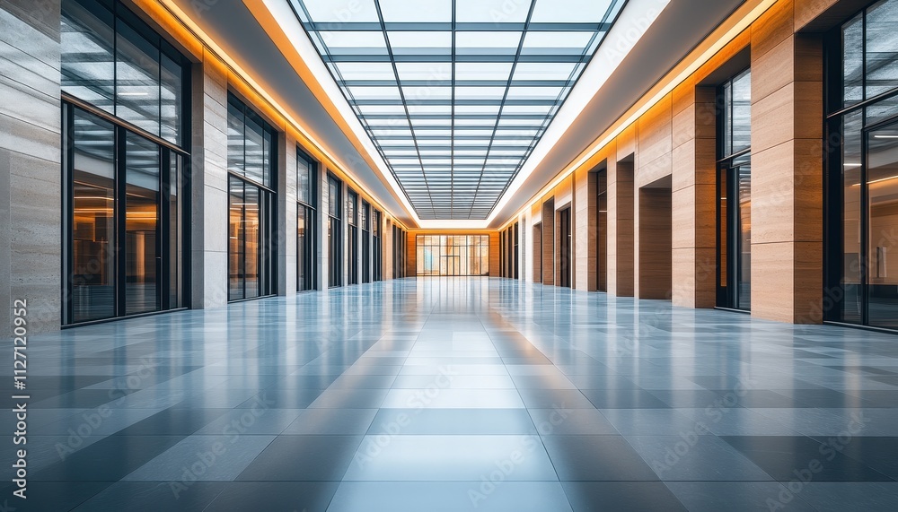 Sleek and Sophisticated Corporate Hallway with Striking Geometric Design Sleek and Sophisticated Corporate Hallway with Striking Geometric Design