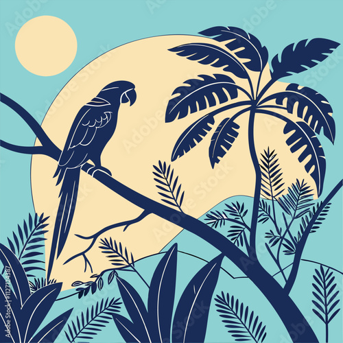 Tropical Toucan Bird Silhouette Against a Vibrant Sunrise