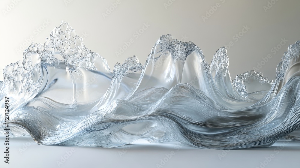 Transparent Glass-like Waves on a White Background, Generative AI Transparent Glass-like Waves on a White Background, Generative AI