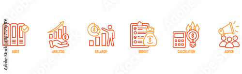 Accounting banner web icon vector illustration concept for business and finance with an icon of the audit, analysis, balance, budget, calculation, and advice