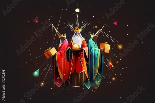 Generative AI Online Poster for Three Kings Day Celebration Cartoon Style Festive Environment