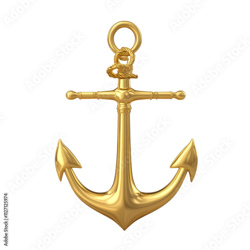 a golden anchor 3d render icon isolated on transparent background cutout photo