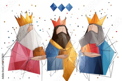 Generative AI Online Banner for Three Kings Day Celebration Cartoon Style Geometric Art Environment