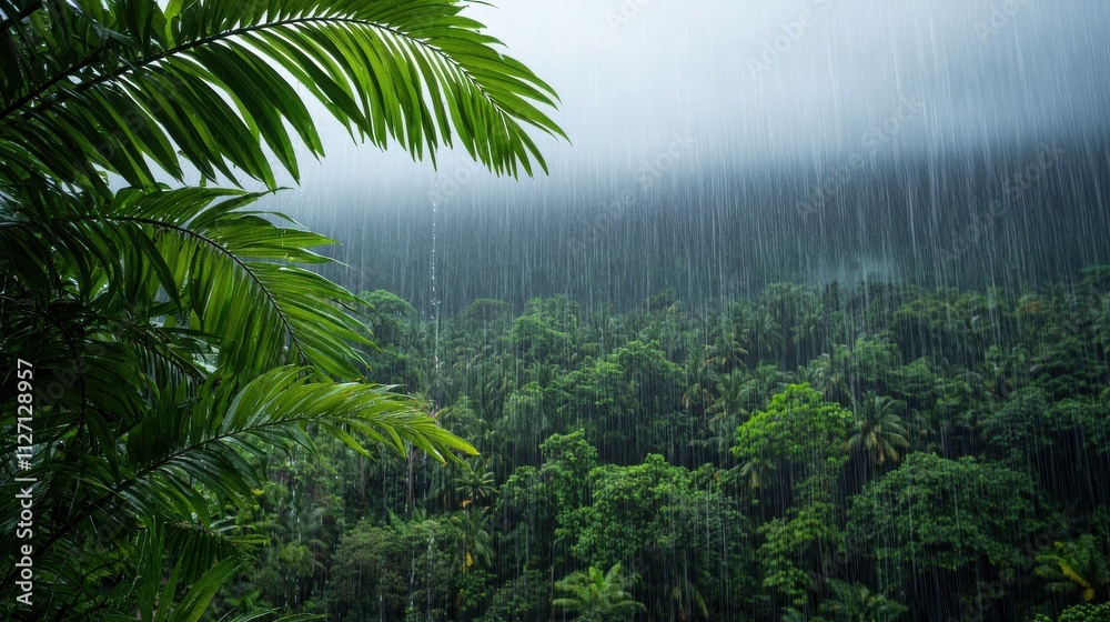 Obraz premium Lush Jungle with Heavy Rainfall