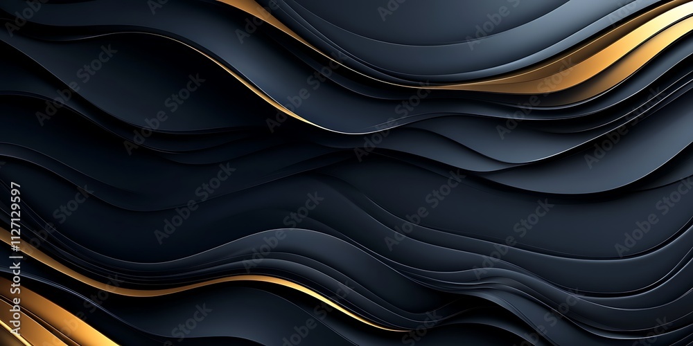 Obraz premium Abstract dark blue and gold wavy background. (2)