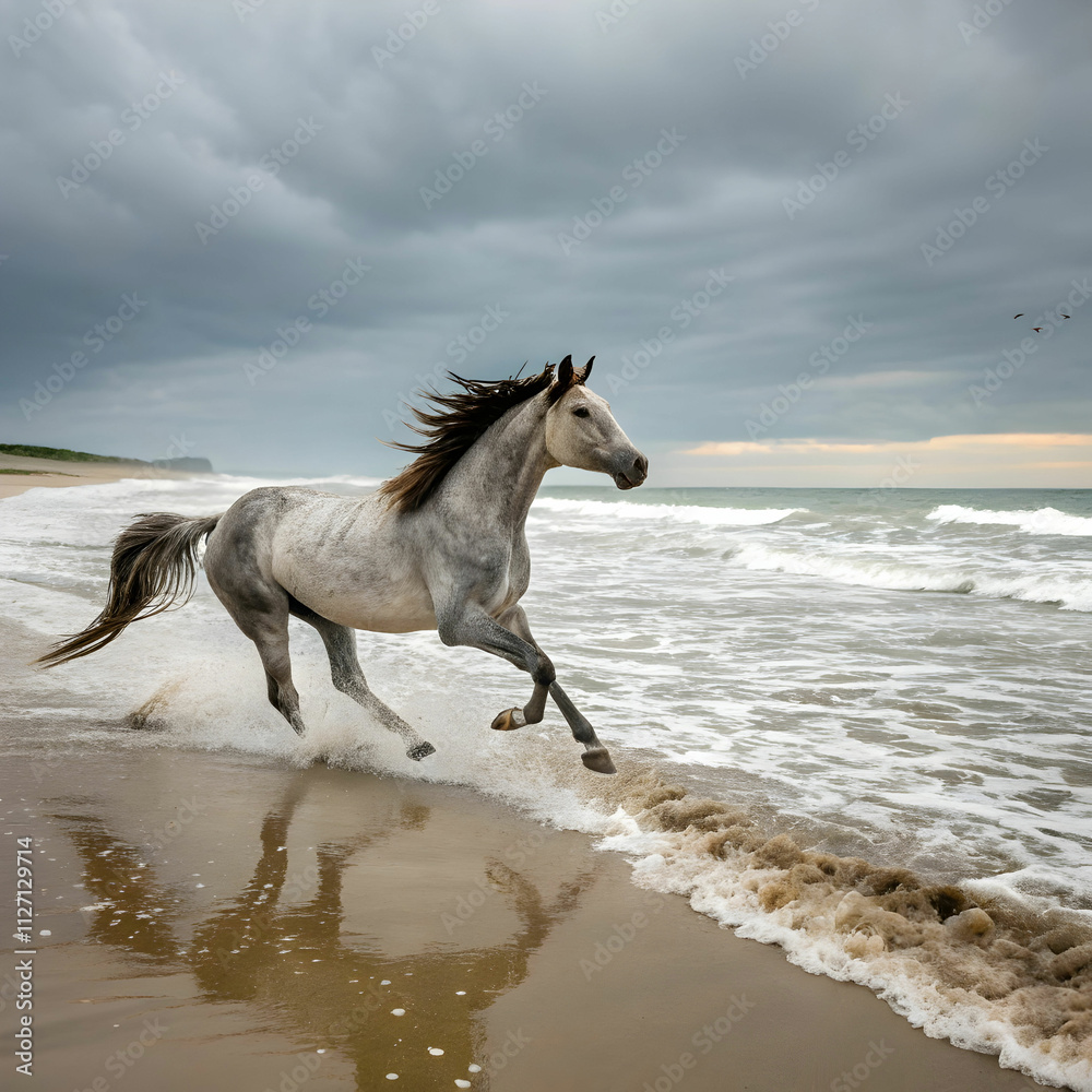 Fototapeta premium horse running on sea
