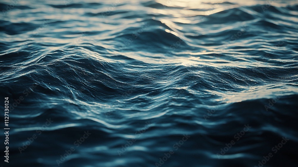 Close-up of dark blue ocean waves with sunlight reflecting. Close-up of dark blue ocean waves with sunlight reflecting.