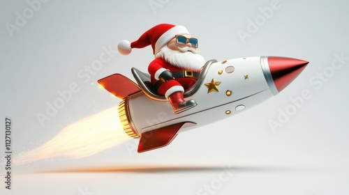 Santa Claus joyfully rockets through the sky on a festive mission