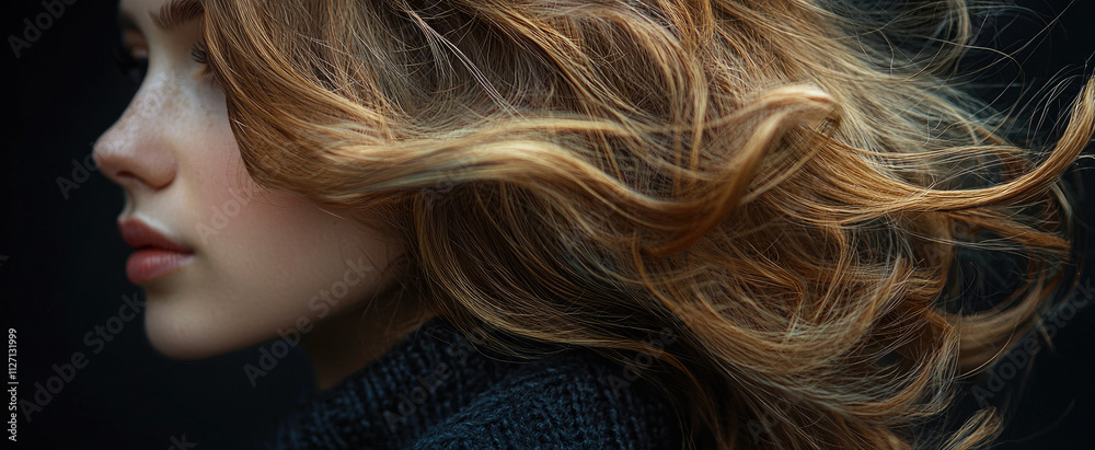 Woman with flowing auburn hair in soft light Woman with flowing auburn hair in soft light