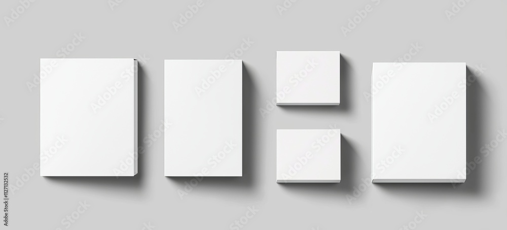Top-angle view of white cardboard box mockup with open and closed boxes. A realistic illustration of a box for a delivery or gift. Top-angle view of white cardboard box mockup with open and closed boxes. A realistic illustration of a box for a delivery or gift.