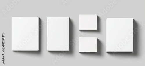 Top-angle view of white cardboard box mockup with open and closed boxes. A realistic illustration of a box for a delivery or gift.