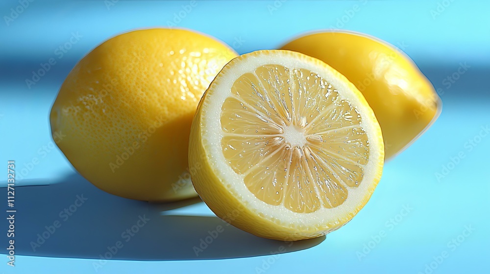 Juicy Lemons on Blue Background Juicy Lemons on Blue Background