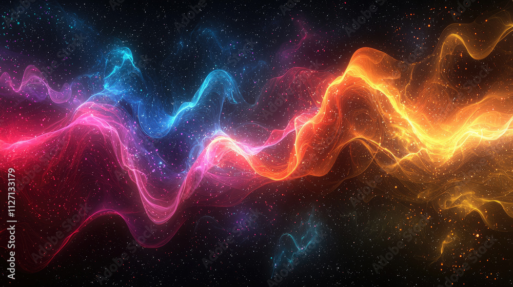 Colorful neon waves and bright particles in space Colorful neon waves and bright particles in space