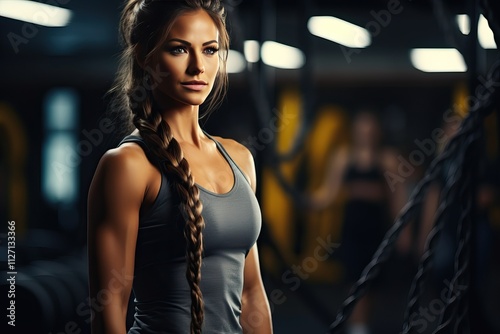 Portrait of a beautiful, slim girl in a fitness gym.