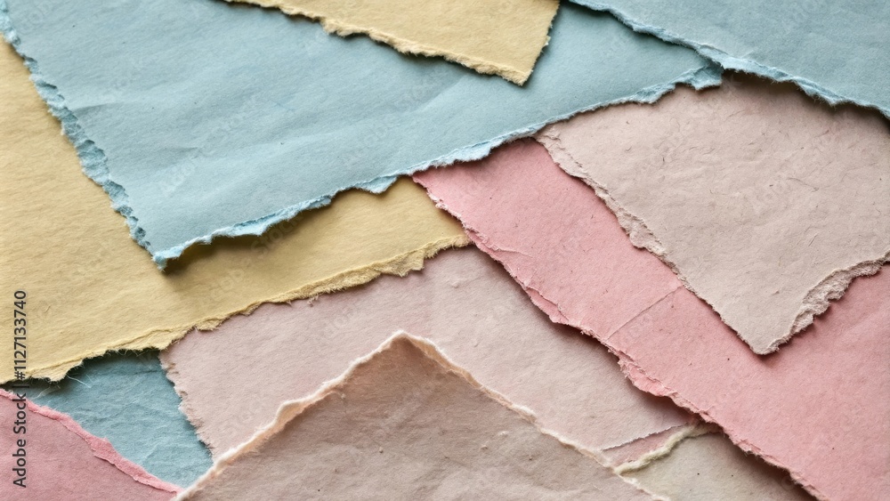 Fototapeta premium A close-up view of a collection of colorful, torn paper sheets showcasing a unique texture and a range of hues