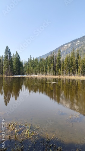 Hiking in the stunning mountain and lake scenery in the Grand Teton National Park, Wyoming