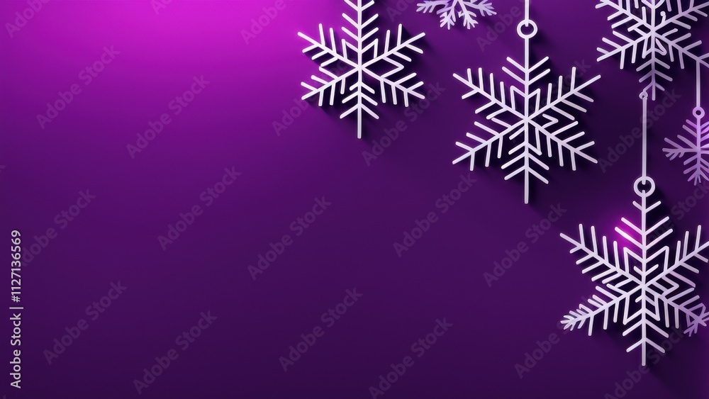 Minimalistic Christmas background on
neon purple background with snowflakes. Background with a place to copy.