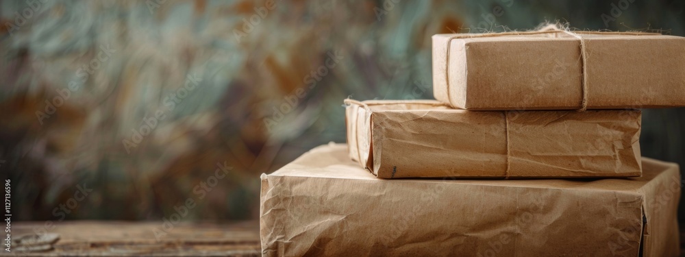 Eco-friendly packages wrapped in kraft paper