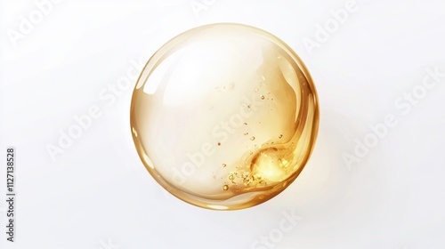 Abstract golden bubble illustration showcasing glowing, translucent orbs floating on a seamless white background, detailed with intricate air pockets and reflective highlights.