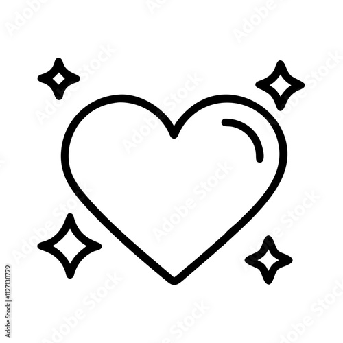 heart with sparkle icon, singles awareness line art, self-love icon - simple black line art icon of heart with sparkle, for singles awareness day celebrations. self-love vector icon.