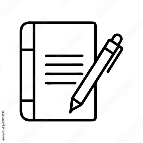 journal and pen icon, singles awareness line art, self-love icon - simple black line art icon of journal and pen, for singles awareness day celebrations. self-love vector icon.