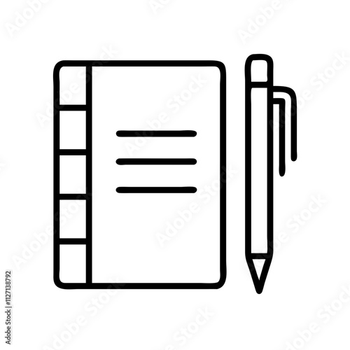 journal and pen icon, singles awareness line art, self-love icon - simple black line art icon of journal and pen, for singles awareness day celebrations. self-love vector icon.
