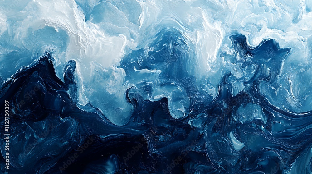 Fototapeta premium Abstract blue and white swirling paint texture.