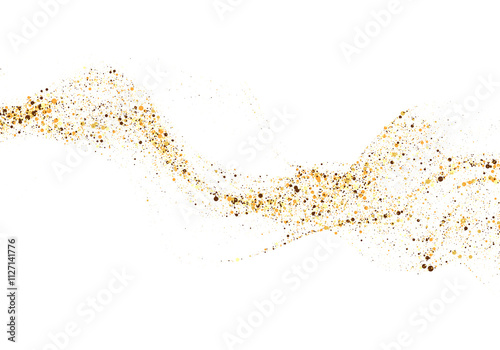 Scattered gold particles in the shape of a wave. A festive design element.