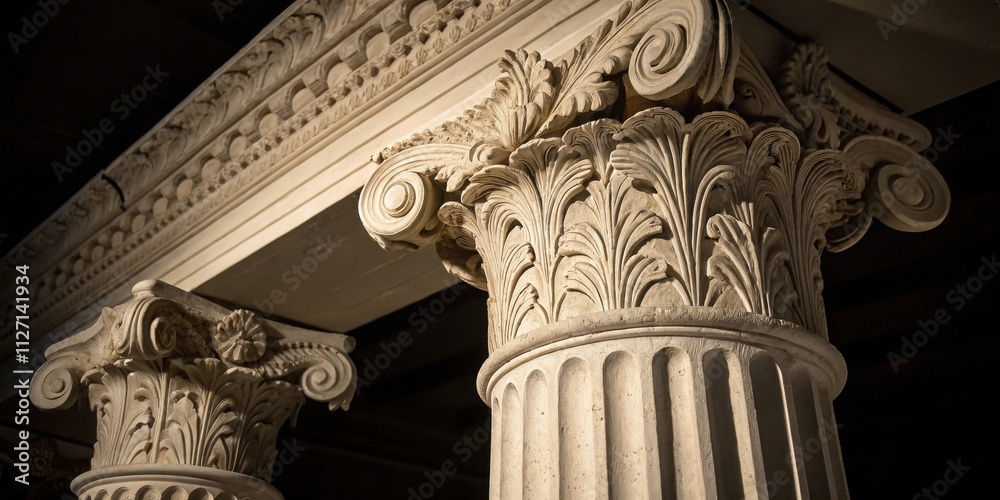 Obraz premium The intricate carvings of a classical column's capital, showcasing the artistry and craftsmanship of ancient architecture