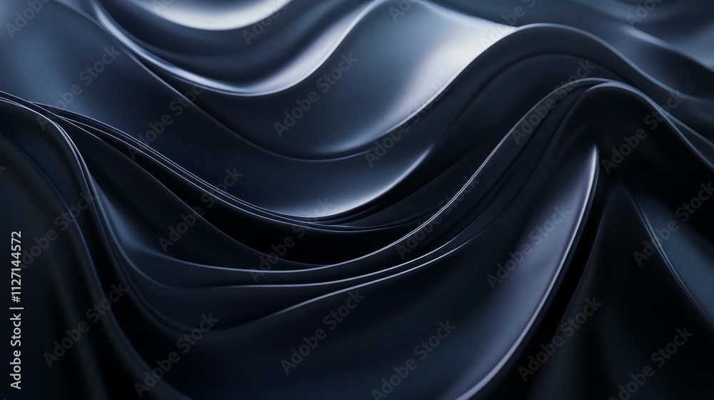 Fototapeta premium Dark, undulating, smooth, fabric-like, abstract forms.