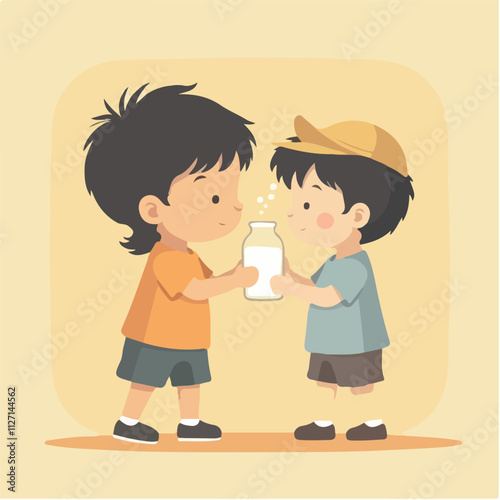 Boys Drinking milk illustration vector design, logo and icon design