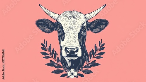 Nostalgic and Charming Illustrated Cow Logo Badge photo