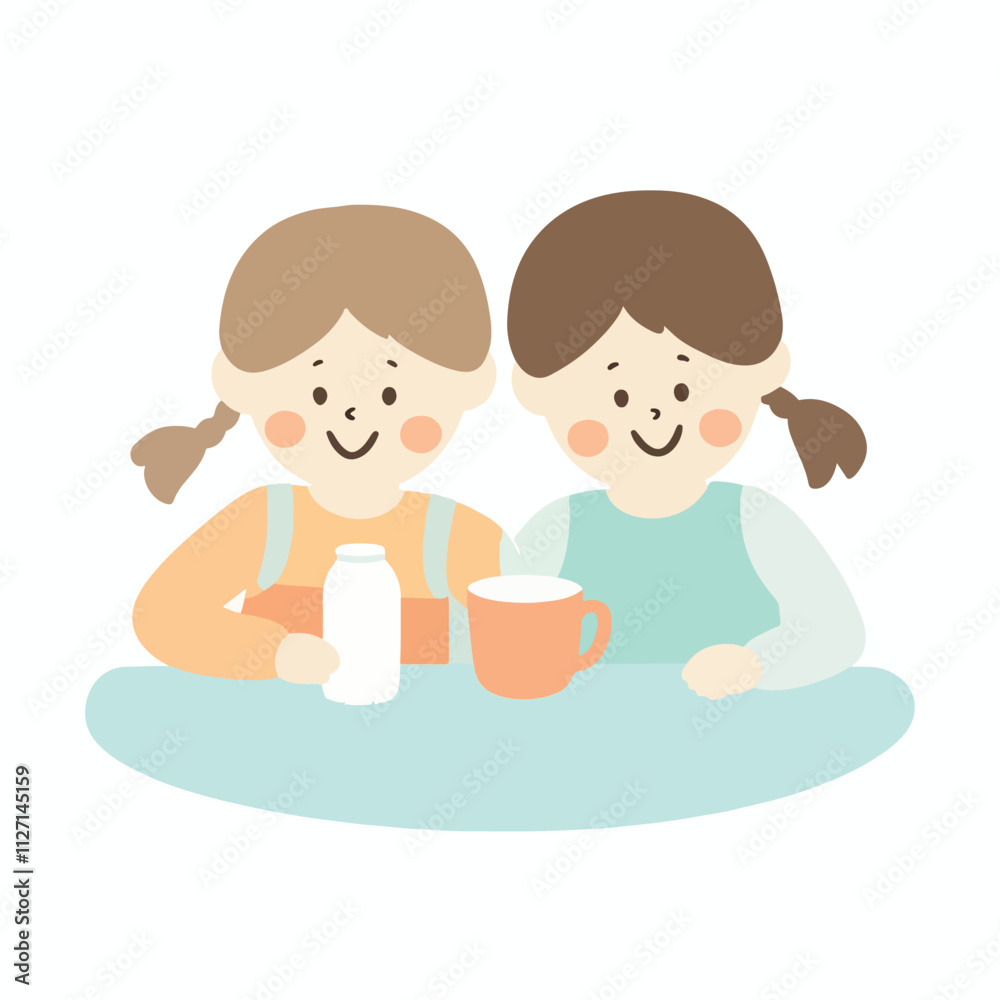 Girls Drinking milk illustration vector design, logo and icon design Girls Drinking milk illustration vector design, logo and icon design