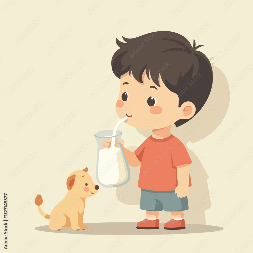 Boy Drinking milk illustration vector design logo and icon design Boy Drinking milk illustration vector design logo and icon design
