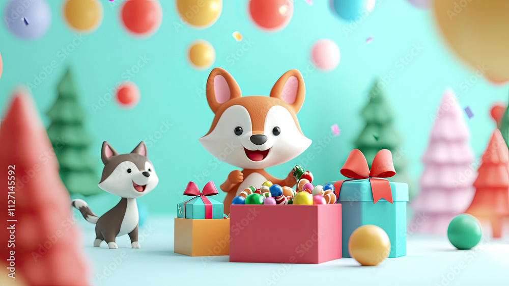 lively scene of animals opening gift boxes filled with joy lively scene of animals opening gift boxes filled with joy