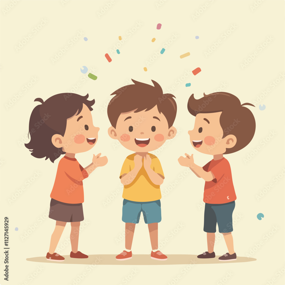 Birthday party vector and illustration design, Children Friends are clapping for his birthday and wishing him Birthday party vector and illustration design, Children Friends are clapping for his birthday and wishing him